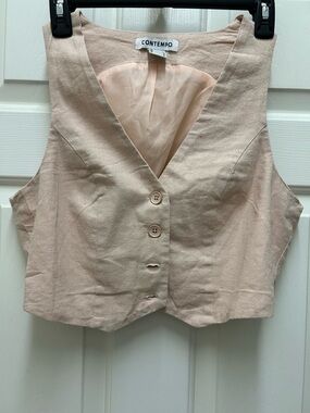 Contempo Pastel Peach Linen Blend Button Vest